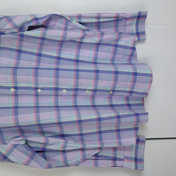 Peter Millar Southern comfort Purple/Pink Plaid Dress Shirt Preppy Office Sz.L - Picture 3 of 9